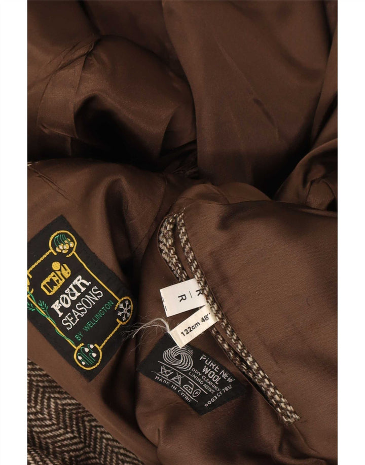 Four Seasons Herren-Blazer mit 2 Knöpfen, UK 48, 4XL, braune Wolle mit Fischgrätenmuster