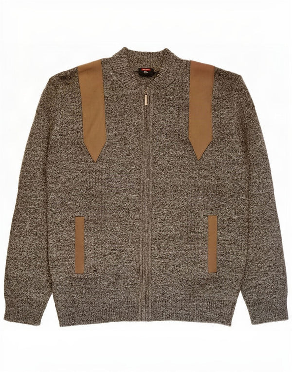 Vintage Herren Cardigan Pullover 2XL Grau meliert Polyacryl