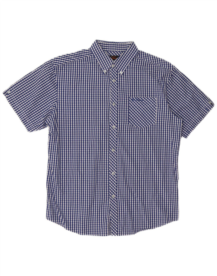 BEN SHERMAN Herren Kurzarmhemd XL Blau Gingham Baumwolle