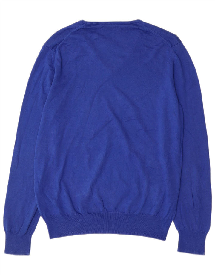 Zara Herren-Pullover mit V-Ausschnitt, mittelblaue Baumwolle
