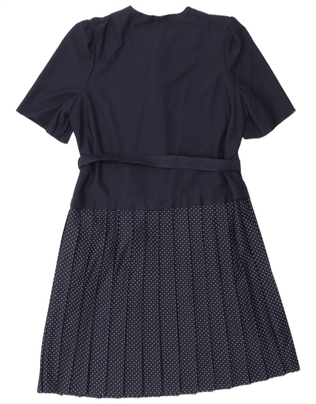 VINTAGE Damen A-Linien-Kleid UK 16 Großes marineblau gepunktetes Polyester