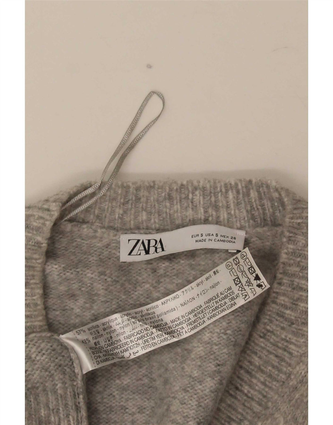 Zara Herren-Pullover mit V-Ausschnitt, klein, Acryl, Grau