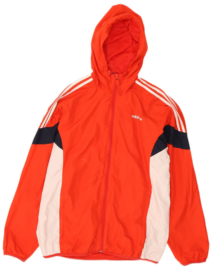 Adidas Herren-Trainingsanzug mit Kapuze, Oberjacke, Mittelrotes Farbblock-Polyester