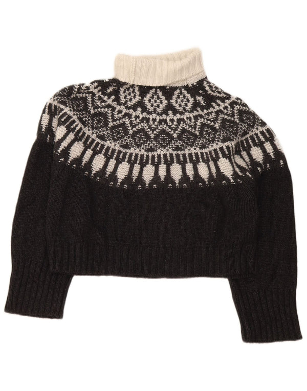 Massimo Dutti Damen Crop Rollkragenpullover Pullover UK 6 XS Schwarz Fair Isle