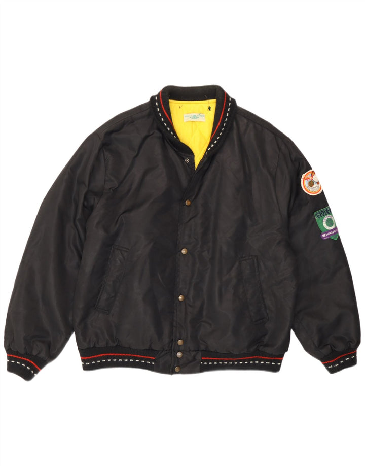 Vintage Herren gepolsterte Bomberjacke UK 40 Großes schwarzes Polyamid