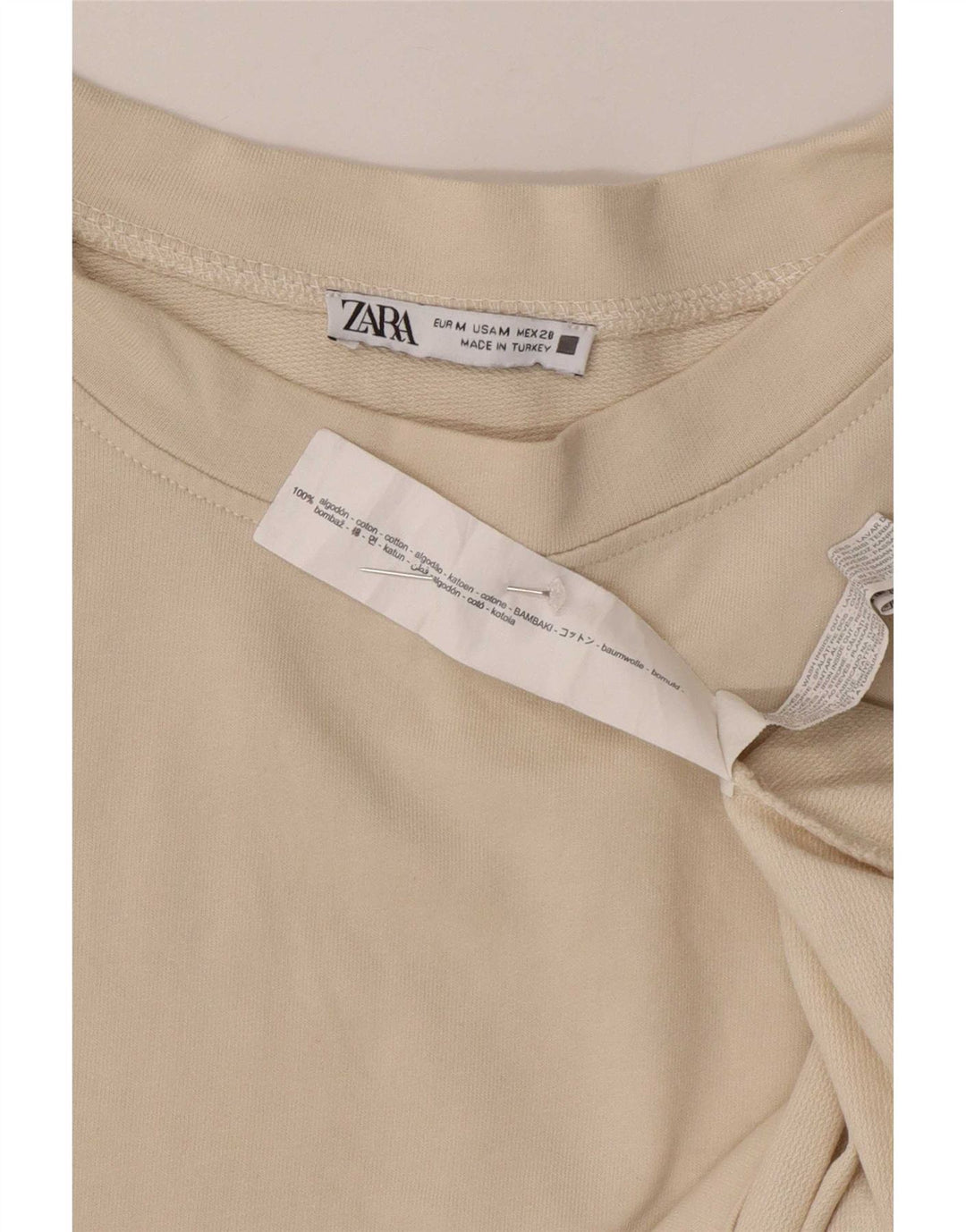 Zara Damen Sweatshirt-Pullover UK 14 Mittelbeige geblümte Baumwolle