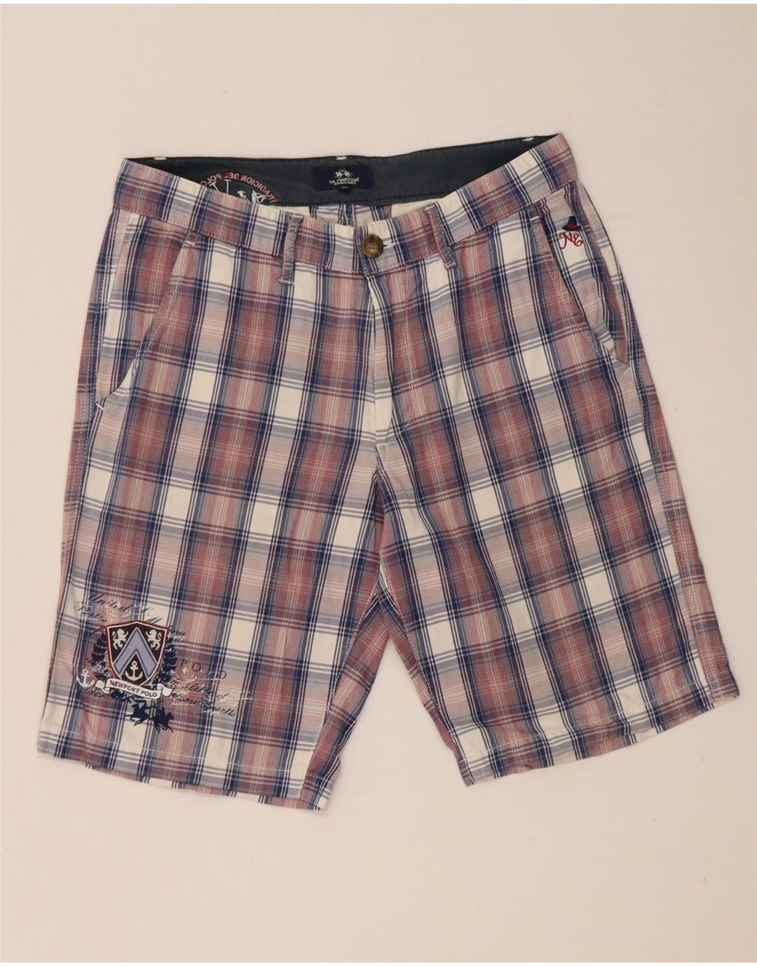 La Martina Herren-Chinoshorts W31 mittelrot karierte Baumwolle