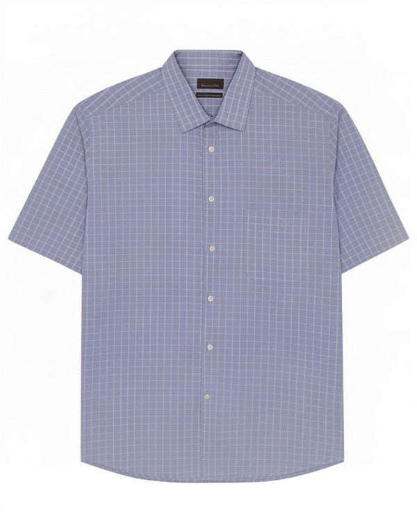 Massimo Dutti Herren-Kurzarmhemd, Größe 42, groß, blau kariert, Baumwolle