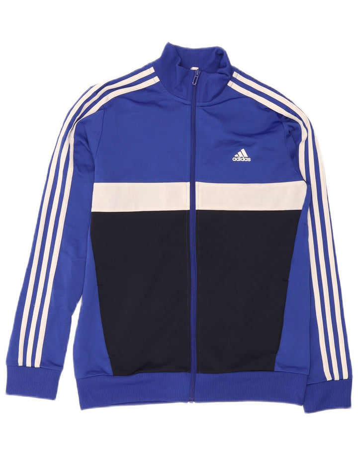 Adidas Jungen-Trainingsanzug-Top-Jacke, 13–14 Jahre, blaues Colourblock-Polyester