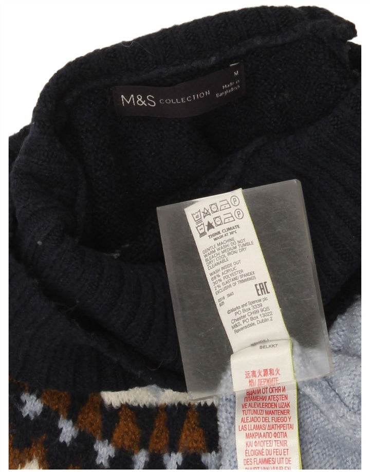Marks & Spencer Rollkragenpullover für Damen, UK 14, Mittelblau, Fair Isle-Muster