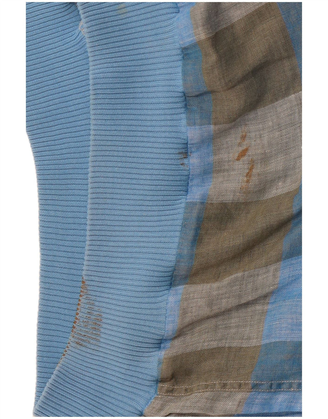 VINTAGE Herren Kurzarm-Pulloverhemd IT 48 Mittelblau kariertes Flachs