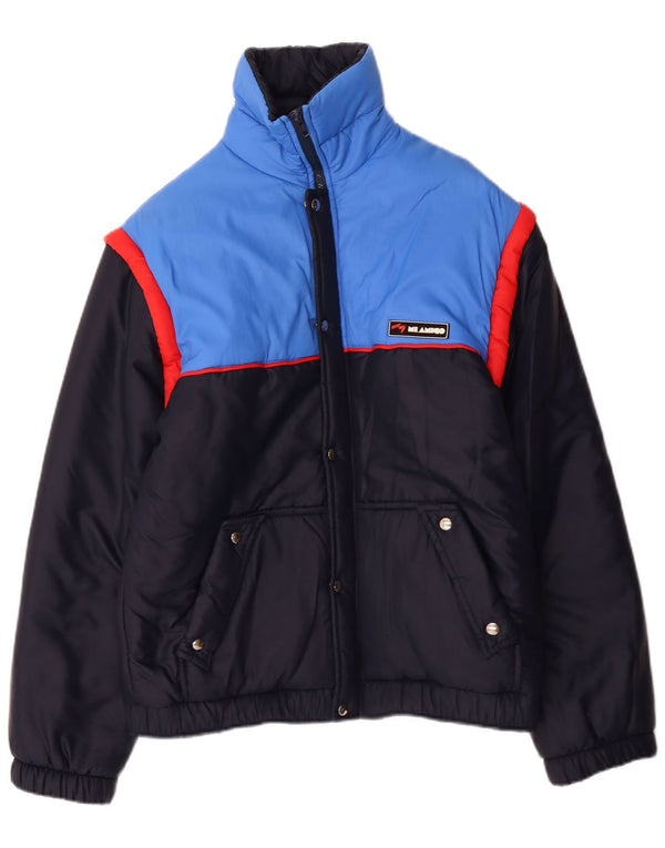 Vintage Herren Wattierte Jacke IT 44 XS Marineblau Colourblock Acryl