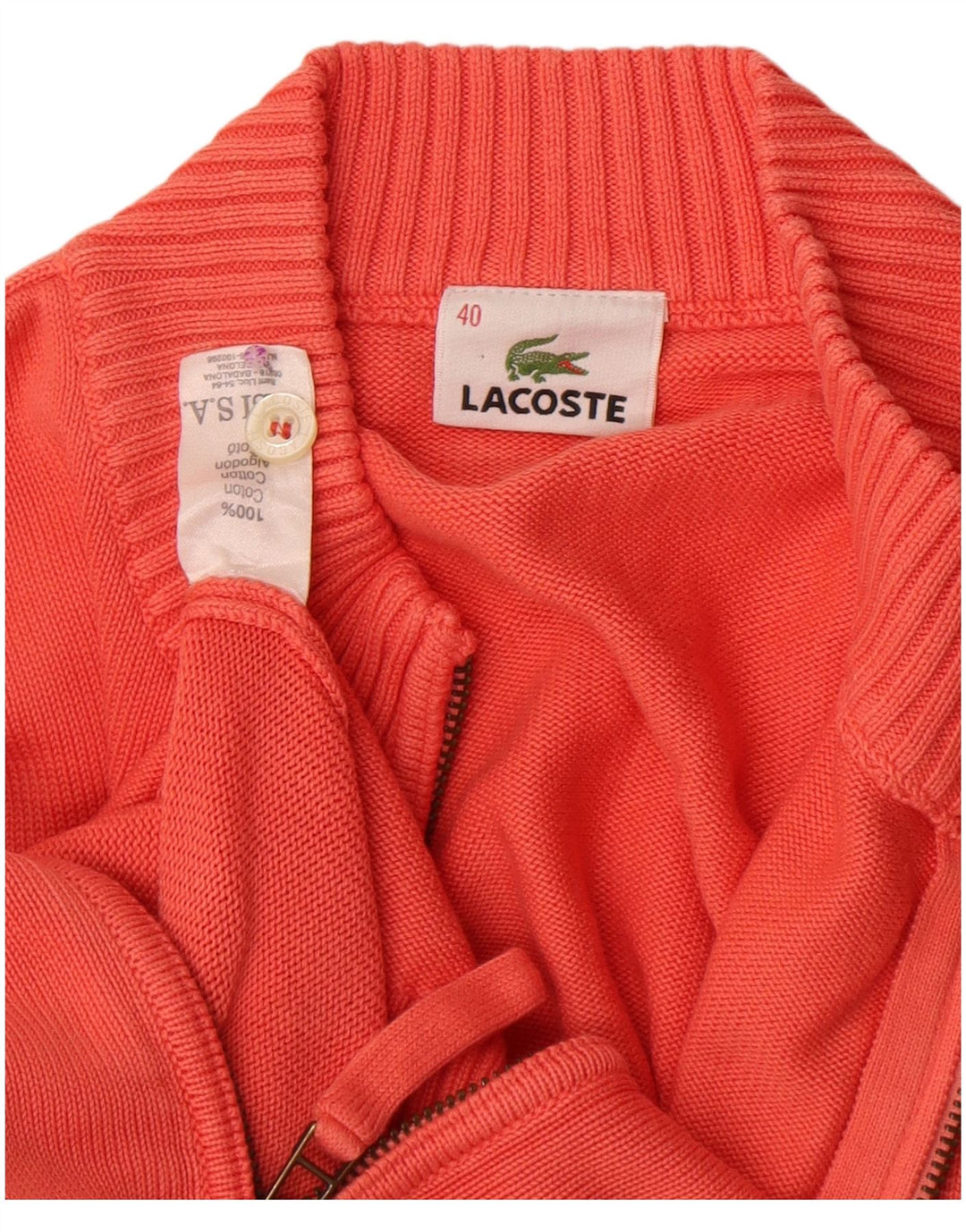 Lacoste Damen-Strickjacke, Größe 40, mittelorange Baumwolle