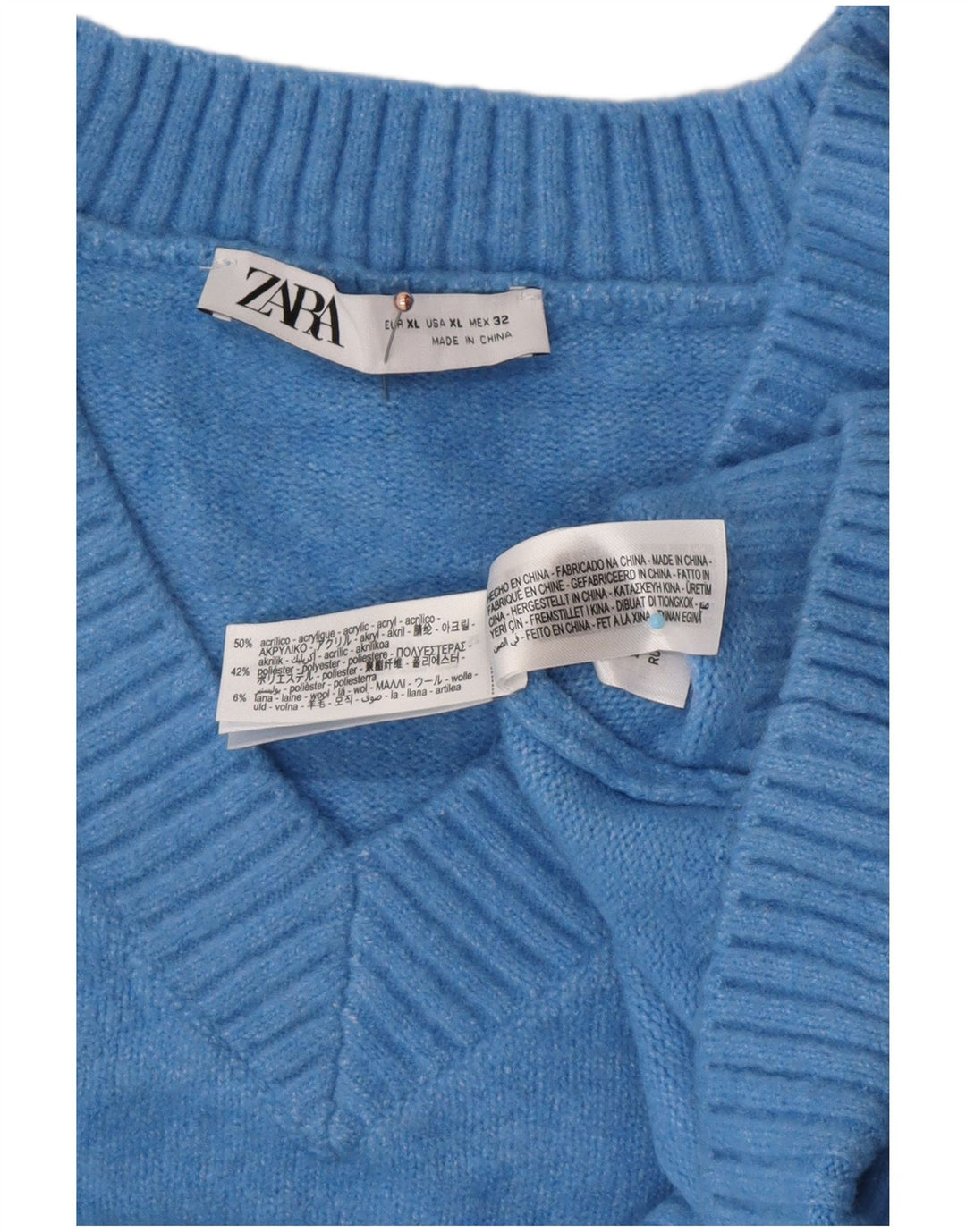ZARA Damen-Pullover, übergroß, V-Ausschnitt, Gr. 18, XL, Blau, Acryl