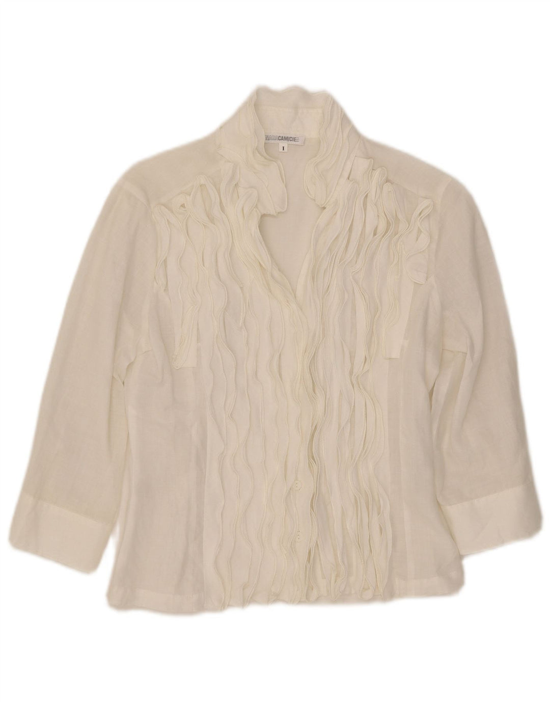 Naracamicie Damen-Hemdbluse mit 3/4-Ärmeln und Rüschen vorne, Gr. 40, Größe S, Weiß