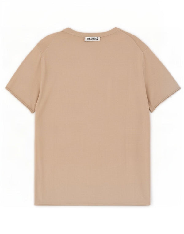 Zara Damen T-Shirt Top UK 14 Large Beige Baumwolle
