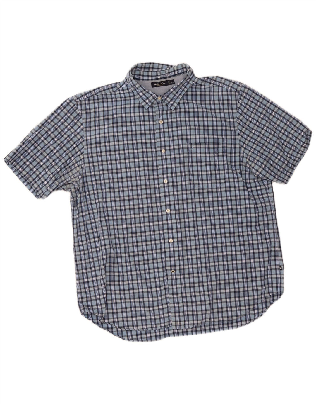 Nautica Herren-Kurzarmhemd 2XL, blau kariert, Baumwolle