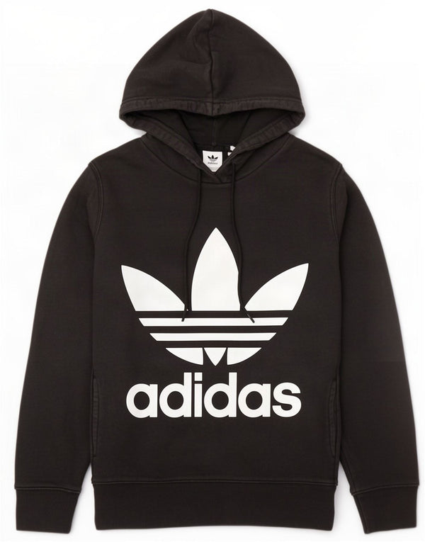 Adidas Womens Graphic Oversized Hoodie Pullover UK 10 Small Schwarze Baumwolle