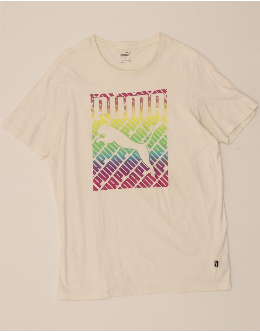 PUMA Mens Graphic T-Shirt Top Medium Off White Cotton Vintage Puma and Second-Hand Puma from Messina Hembry 