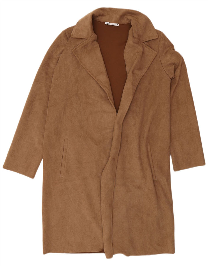 Zara Damen Übergroßer offener Mantel UK 10 Small Braun Polyester