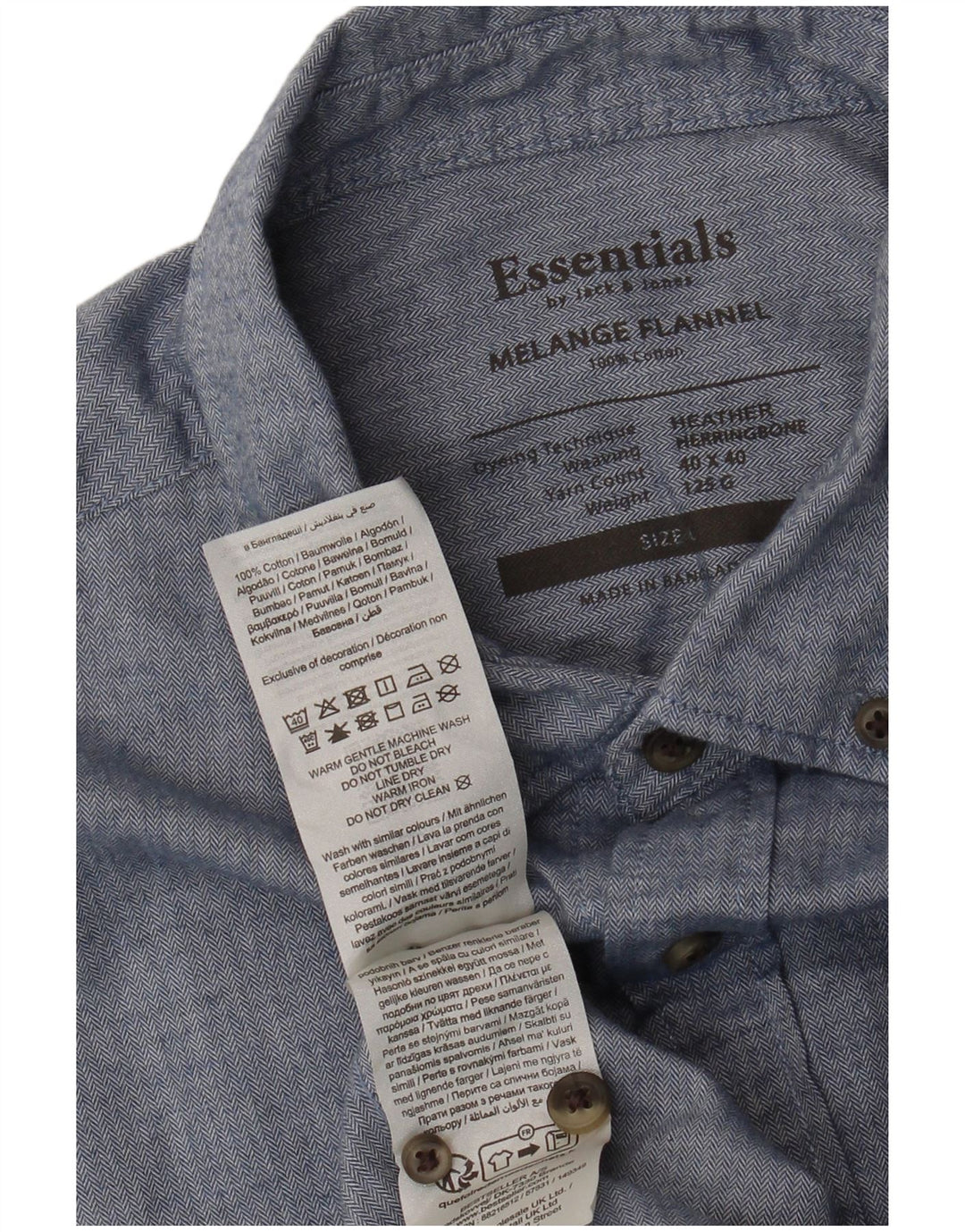 Jack & Jones Herren-Flanellhemd, groß, blaue Fischgräten-Baumwolle