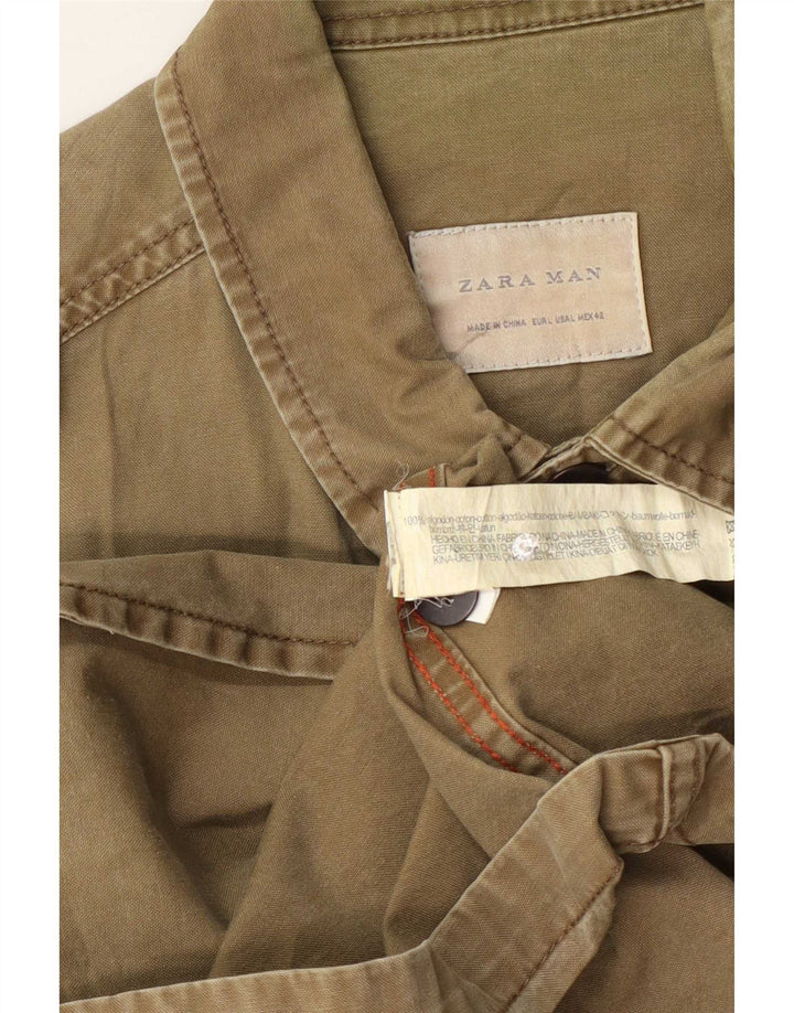 Zara Herren-Oversize-Militärhemd, große Khaki-Baumwolle