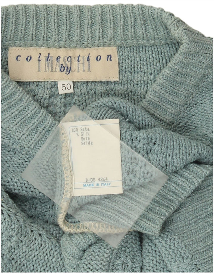 I Maschi Herren-Pullover mit Rundhalsausschnitt, Größe 50, mitteltürkis, gestreift, Seide