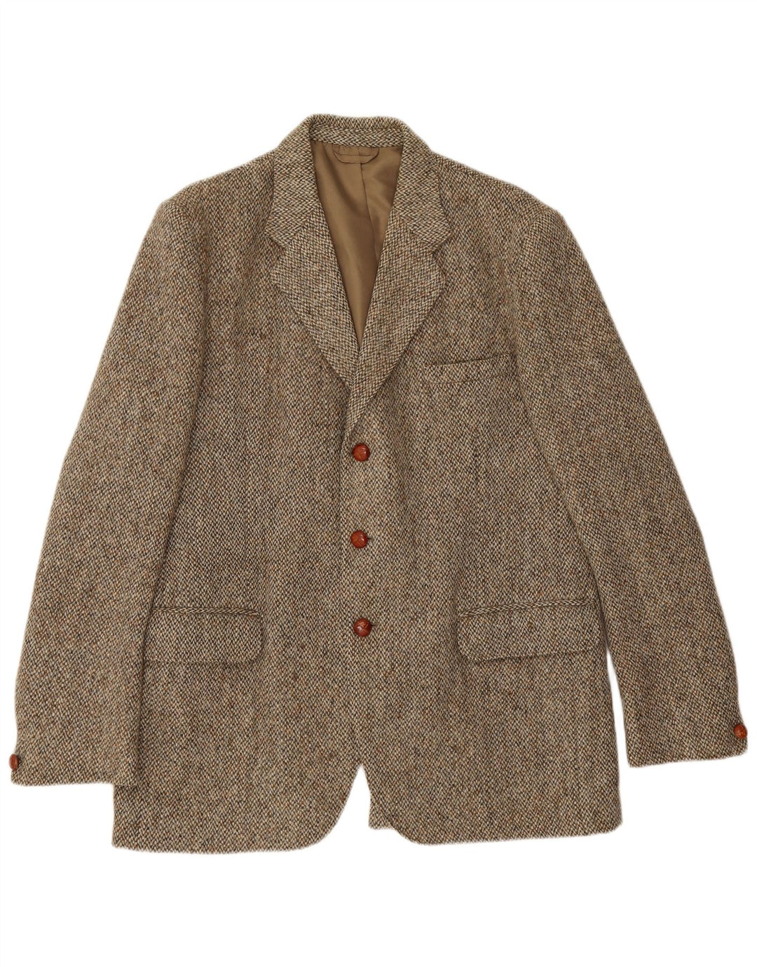 Harris Tweed Herren-Blazer mit 3 Knöpfen, UK 38, mittelgrün, Fischgrätenmuster