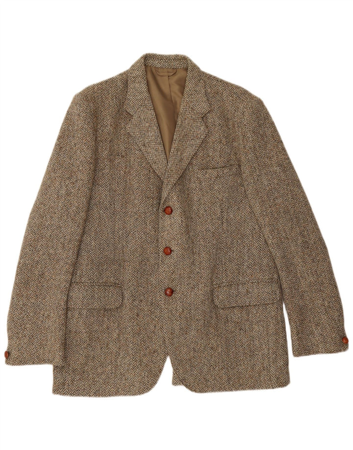Harris Tweed Herren-Blazer mit 3 Knöpfen, UK 38, mittelgrün, Fischgrätenmuster