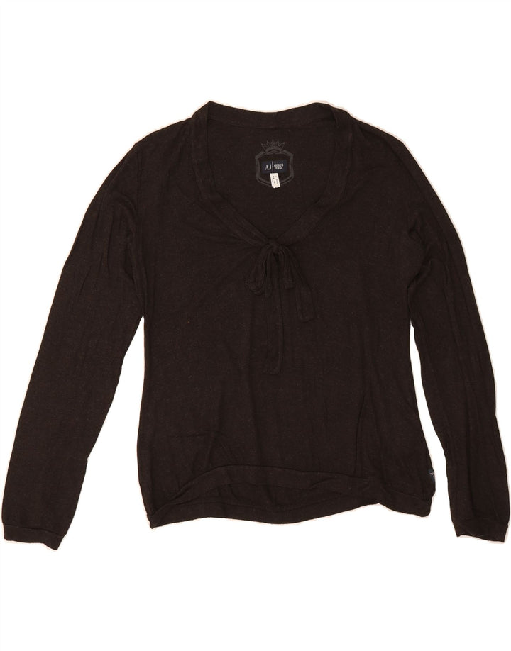 ARMANI JEANS Womens Top Long Sleeve UK 14 Large Black Viscose Vintage Armani Jeans and Second-Hand Armani Jeans from Messina Hembry 