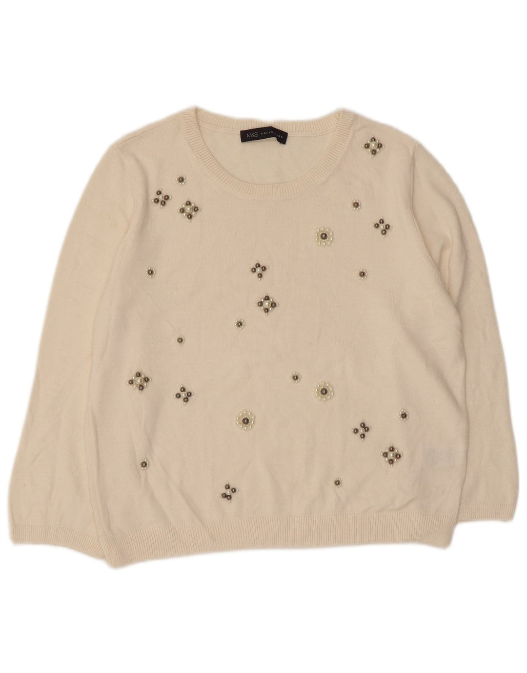 MARKS & SPENCER Damen-Pullover mit U-Boot-Ausschnitt, UK-Gr. 14, Größe L, gebrochenes Weiß