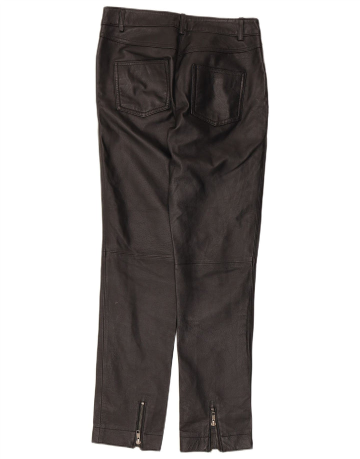 Vintage Damen Gerade Lederhose EU 38 Medium W28 L29 Schwarzes Leder