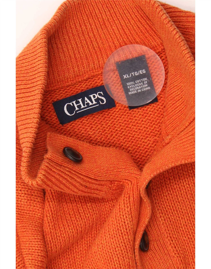 Chaps Herren-Pullover mit Knopfkragen, XL, orange gestreift, Baumwolle
