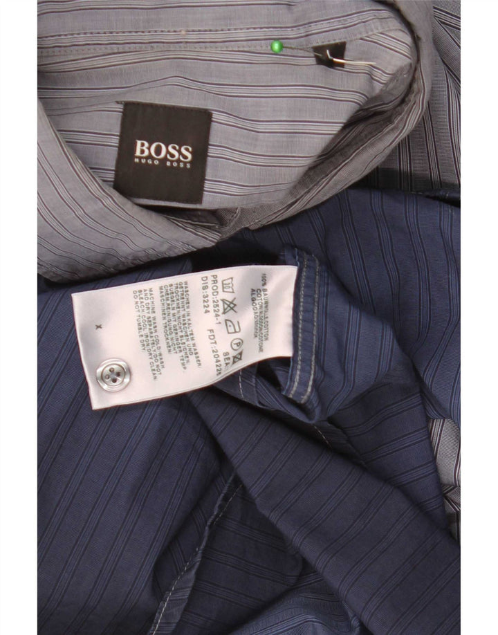 Hugo Boss Herrenhemd, groß, blaue Batik-Baumwolle