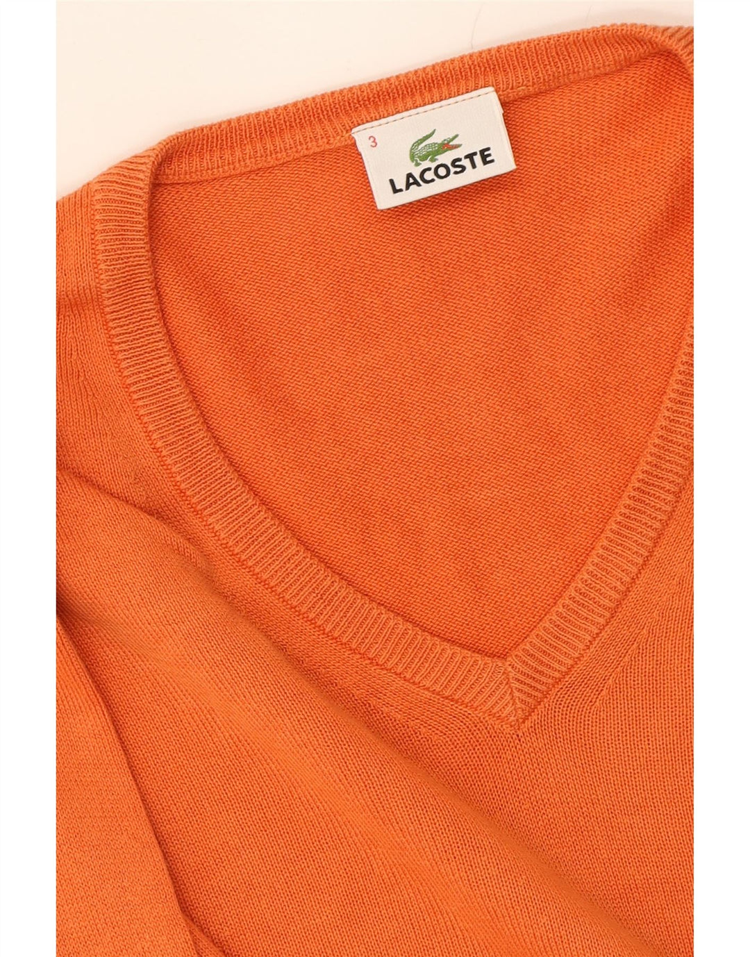 LACOSTE Mens V-Neck Jumper Sweater Size 3 Small Orange Cotton Vintage Lacoste and Second-Hand Lacoste from Messina Hembry 