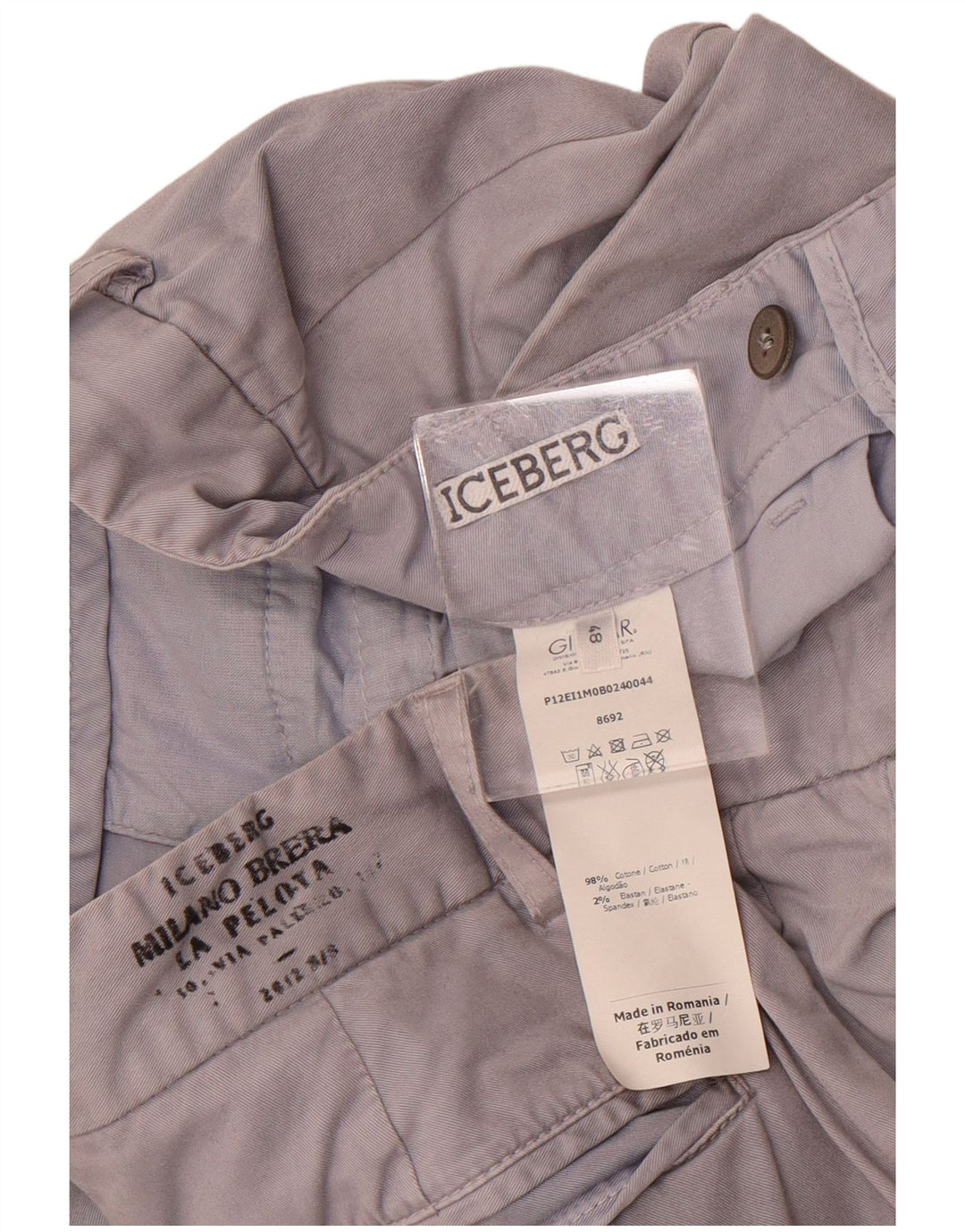 Iceberg Herren Slim Chino-Hose IT 48 Medium W32 L34 Graue Baumwolle