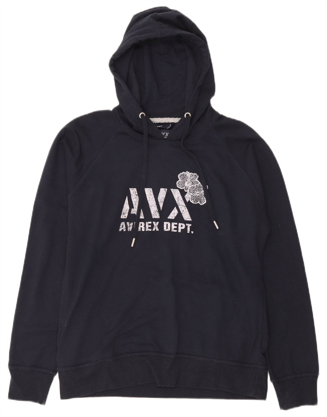 Avirex Womens Graphic Hoodie Pullover UK 14 Medium Marineblau Baumwolle