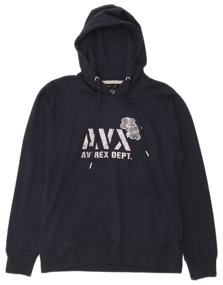 Avirex Womens Graphic Hoodie Pullover UK 14 Medium Marineblau Baumwolle