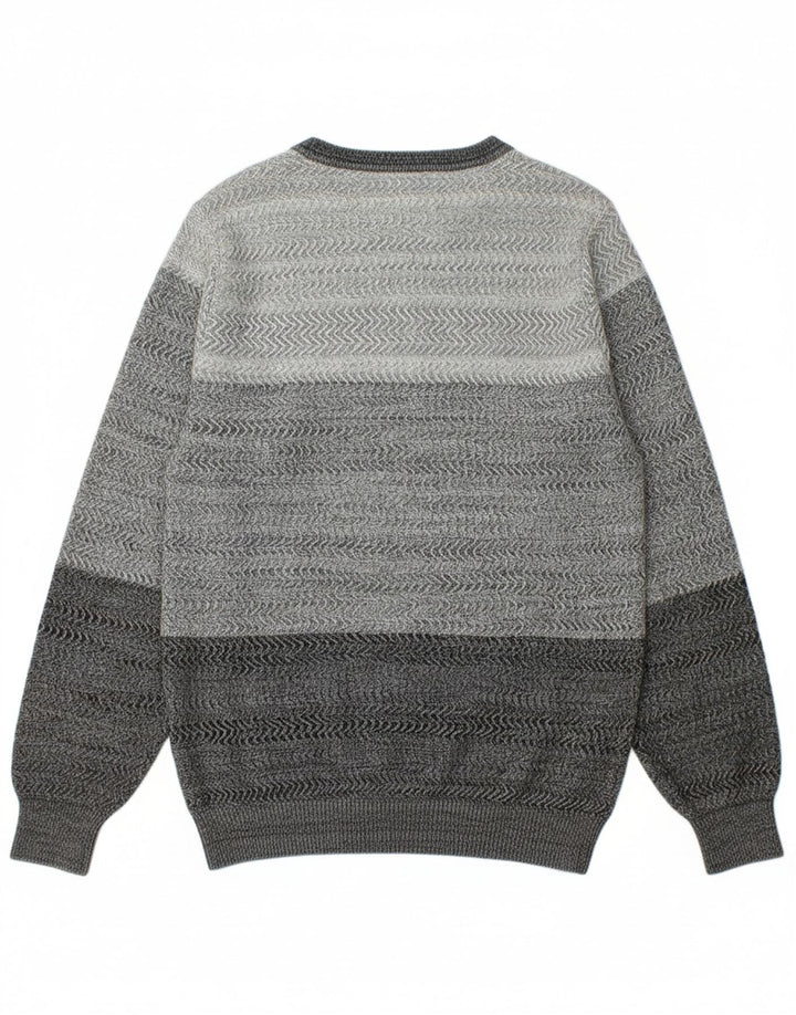 DANIEL HECHTER Mens Crew Neck Jumper Sweater Large Grey Chevron Cotton