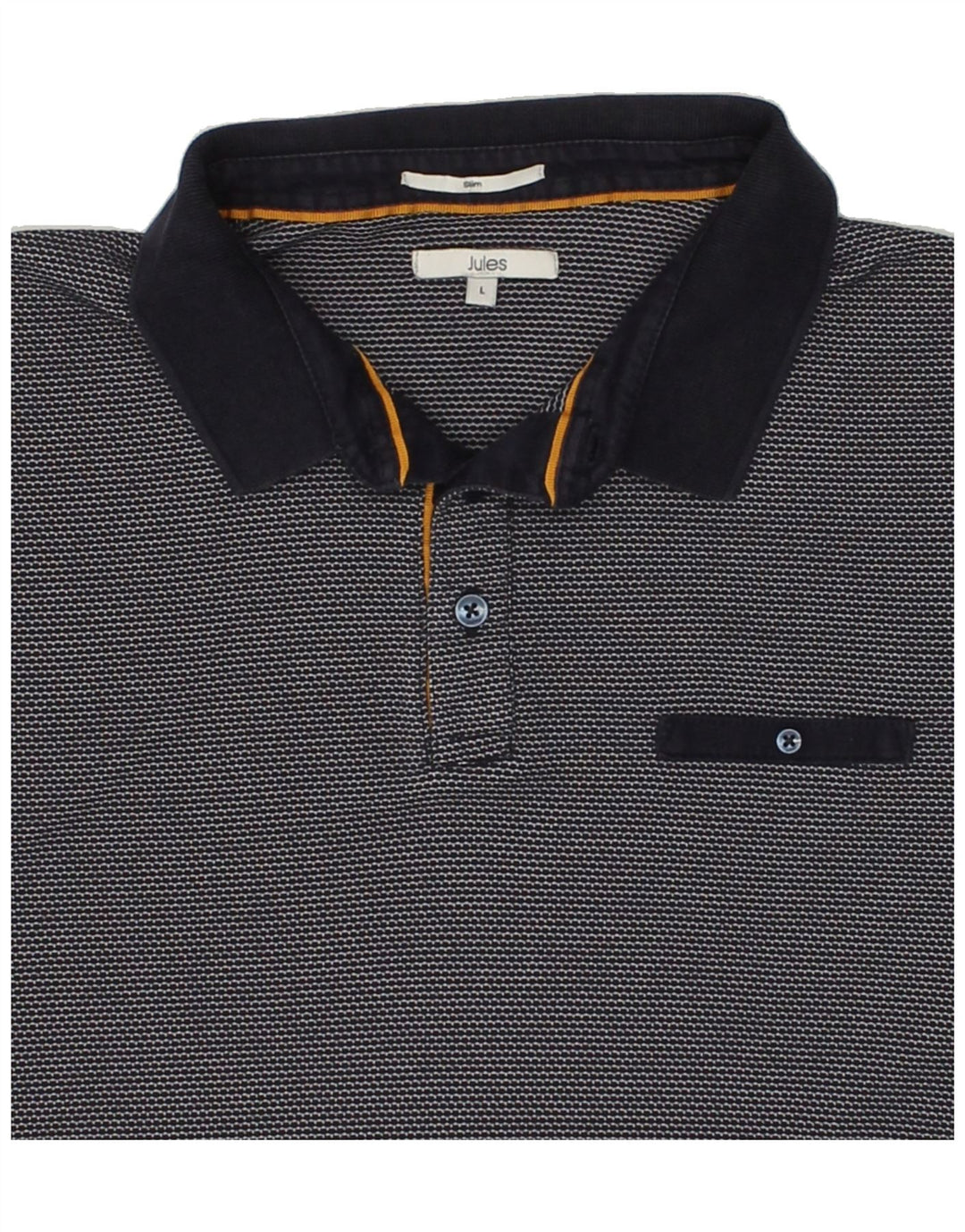 JULES Mens Abstract Pattern Slim Fit Polo Shirt Large Navy Blue Cotton Vintage Jules and Second-Hand Jules from Messina Hembry 