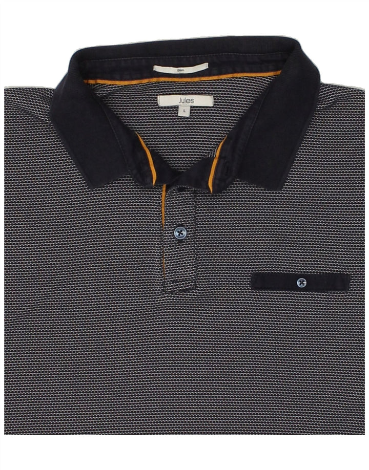 JULES Mens Abstract Pattern Slim Fit Polo Shirt Large Navy Blue Cotton Vintage Jules and Second-Hand Jules from Messina Hembry 