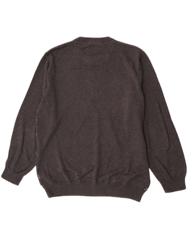 Fynch Hatton Herren-Pullover mit Rundhalsausschnitt, 2XL, graue Argyle/Diamant-Baumwolle
