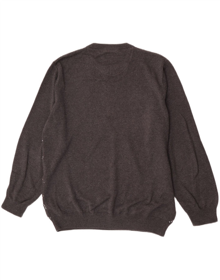 Fynch Hatton Herren-Pullover mit Rundhalsausschnitt, 2XL, graue Argyle/Diamant-Baumwolle