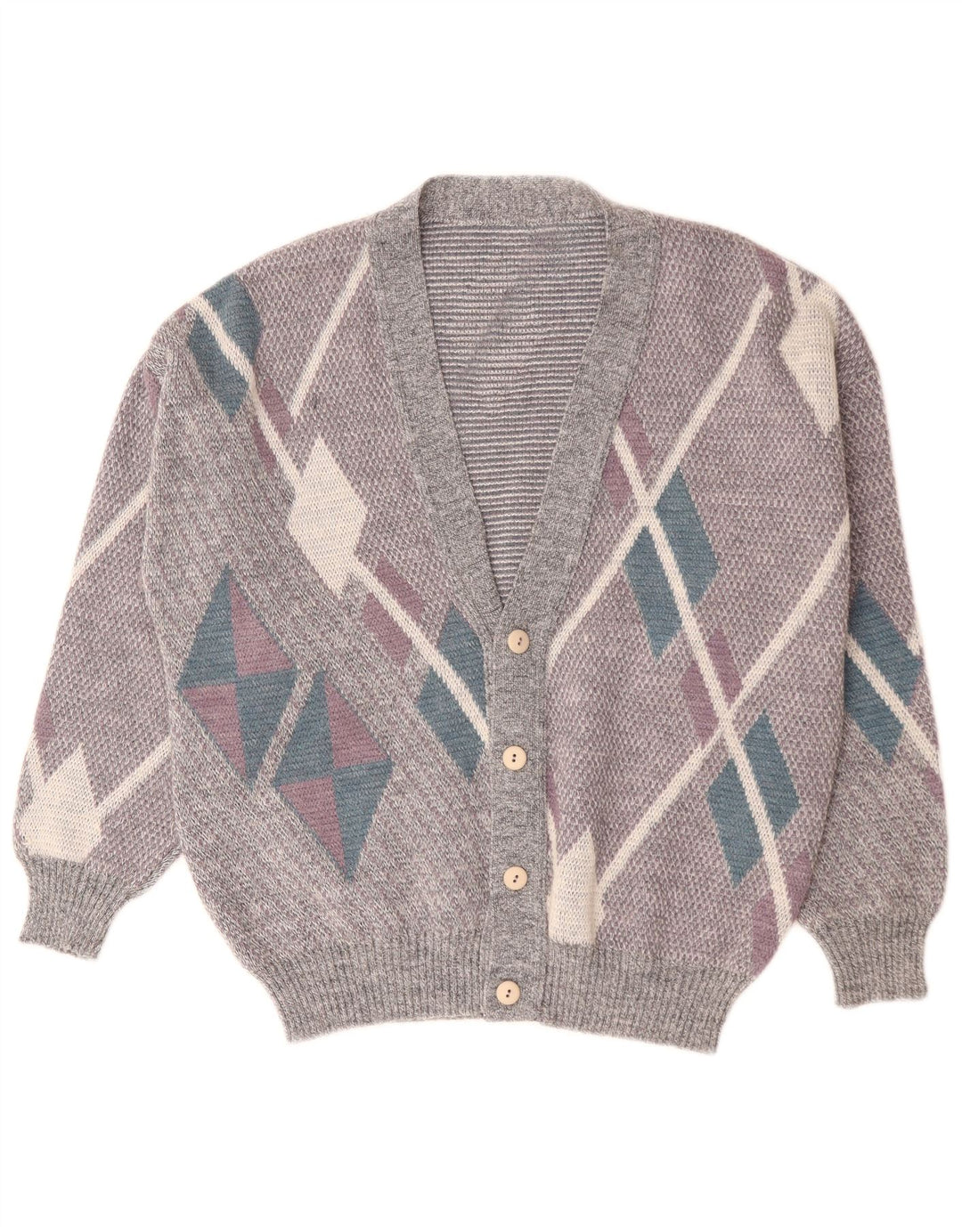 Vintage Herren Cardigan Pullover Groß Grau Argyle/Diamant