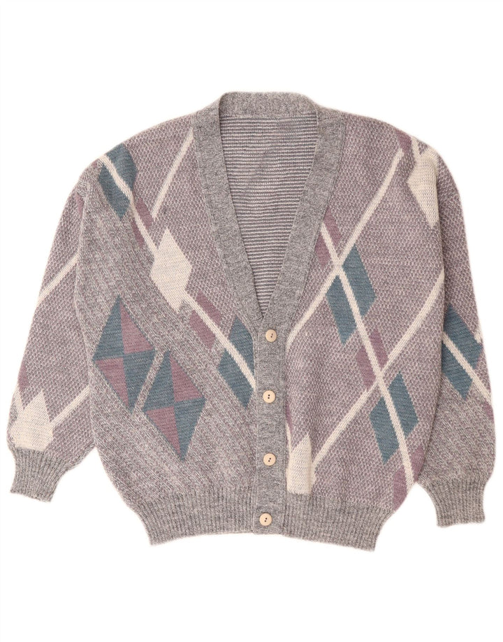 Vintage Herren Cardigan Pullover Groß Grau Argyle/Diamant
