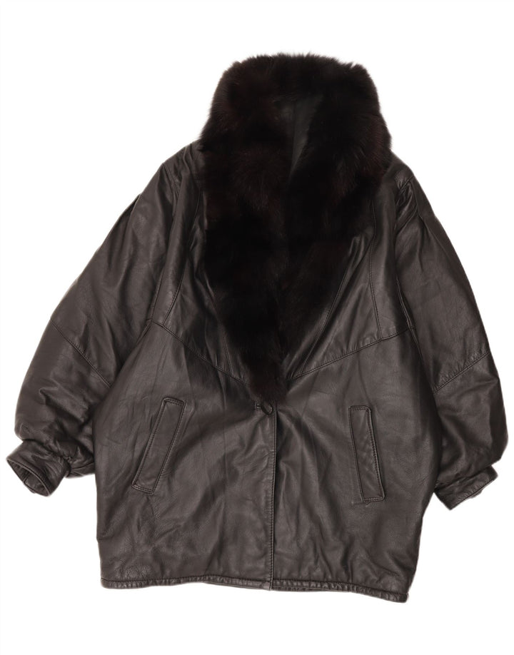 Vintage Damen Übergroßer Ledermantel IT 46 Großes schwarzes Leder