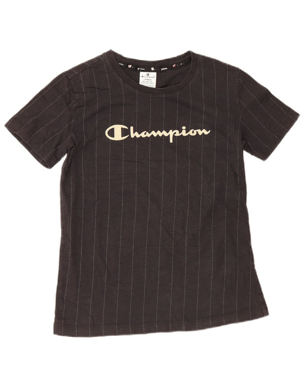 Champion T-Shirt mit Grafik für Jungen, 11–12 Jahre, groß, schwarze Nadelstreifen-Baumwolle
