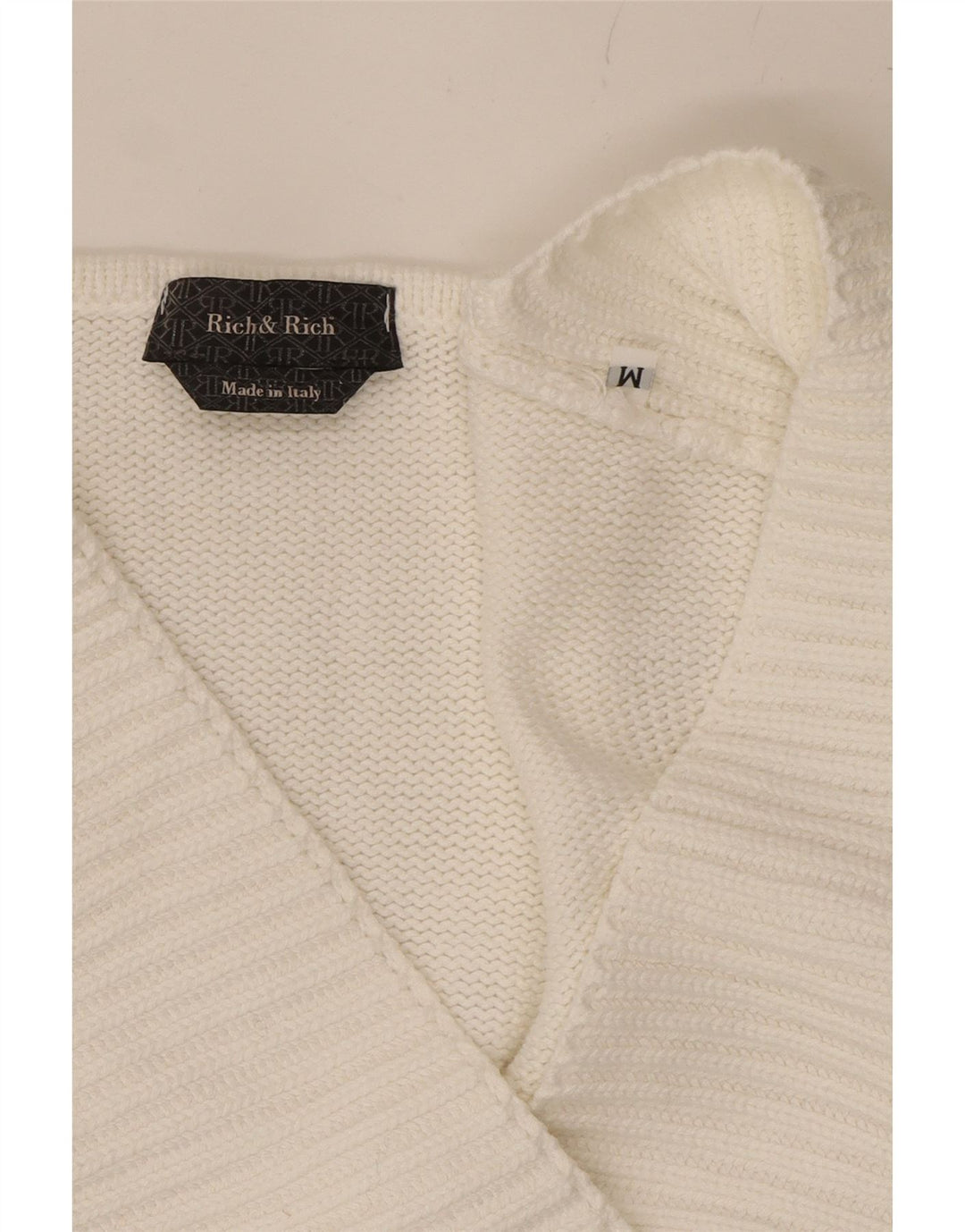 VINTAGE Womens V-Neck Jumper Sweater UK 12 Medium White Cotton Vintage Vintage and Second-Hand Vintage from Messina Hembry 
