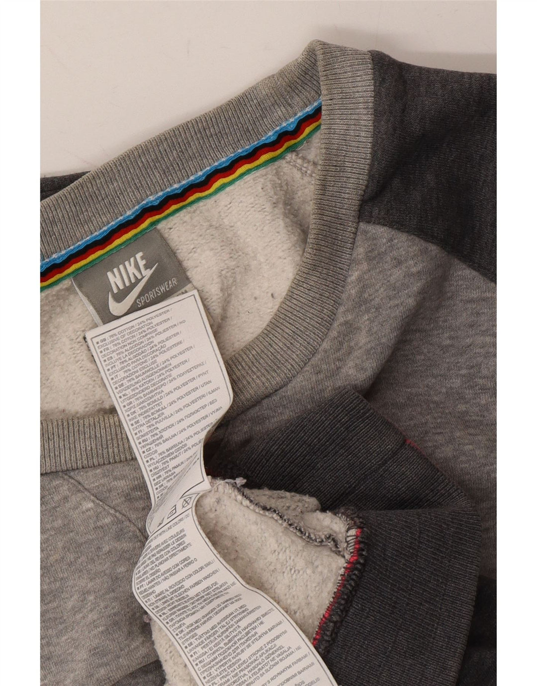 NIKE Mens Loose Fit Sweatshirt Jumper Small Grey Colourblock Cotton
