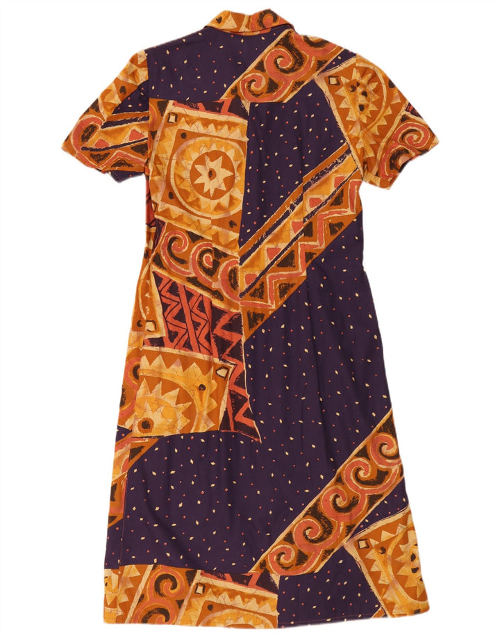 Vintage Damen A-Linie Kleid UK 14 Mittelbraun Geometrisch